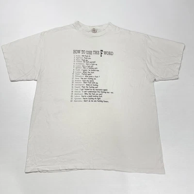 Camisa De Colección Delta Para Hombres XL Blanca Cómo Usar La Broma Palabra F Divertida Retro Parodia Punk Foto 1 de 4