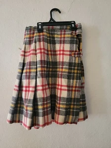 Vintage 70s Bobbie Brooks Pleated Plaid Wool  Skirt Buckles Small  - Picture 1 of 4