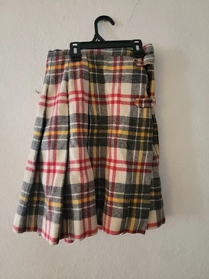 Vintage 70s Bobbie Brooks Pleated Plaid Wool  Skirt Buckles Small  - Image 1 of 4