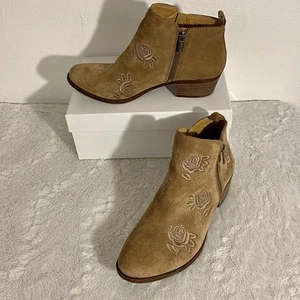 Lucky Brand Basel 5 Suede Embroidered Floral Ankle Boots Women’s Size 8.5M - Picture 1 of 10