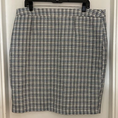 Women’s Jaclyn Smith Blue White Tweed Pencil Skirt Size XL Lined - Image 1 of 4