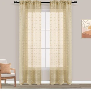 Tende semi trasparenti trapuntate filtranti leggere 38x84 boho fattoria beige 2 pannelli - Foto 1 di 8
