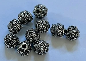 10 x 6mm Bali Style German Silver Round Bead (7g) - Picture 1 of 5