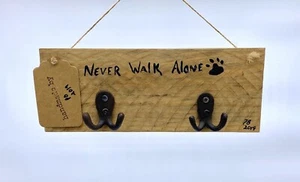 Hanging Handcrafted Wooden Plaque Dog Leash Cast Iron Hook Holder Organizer - Picture 1 of 6