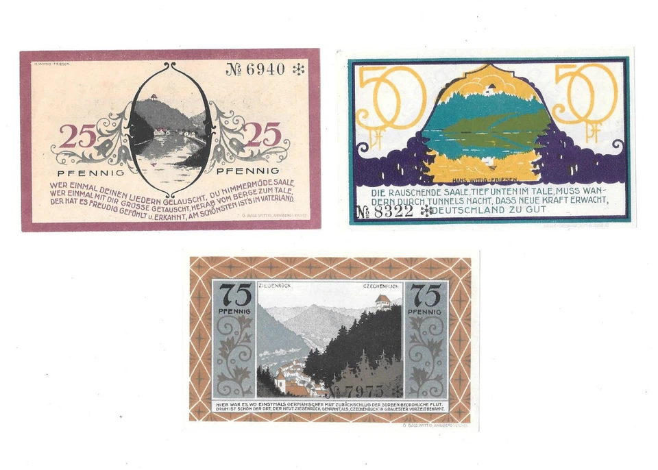 GERMANY ZIEGENRÜCK 25-50-75 PFENNIG 1921 UNC Black Serial, Emergency Issue 3C7.1 - Image 1 of 2