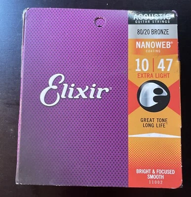 Elixir 80/20 Bronze Nanoweb Acoustic Guitar Strings .010-.047 Extra Light 11002 - Image 1 of 2