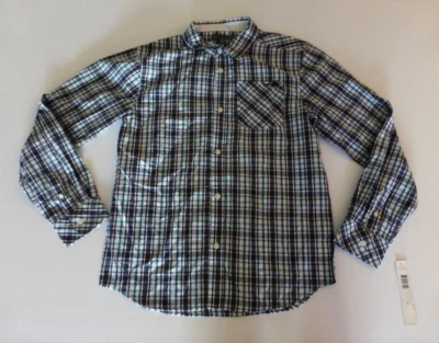DKNY Boys Size XL (18-20) Blue & Green Plaid Button Front Shirt New - Image 1 of 2