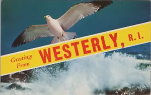 Westerly Rhode Island Grüße Doppelbanner Möwe Ozeanwelle Postkarte FQ5 - Bild 1 von 2