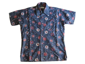 Vintage Large 70's American Flag All Over Print Button Down Unity 76 Shirt USA - Picture 1 of 11