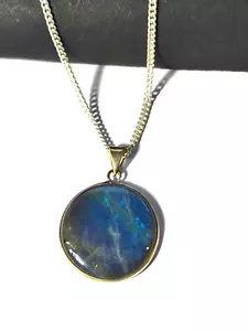 Natürlich Labradorite Rund Anhänger Halskette, Sterlingsilber Blauer Kristall - Bild 1 von 4