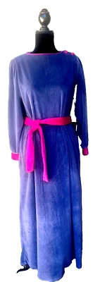 Vestido Vintage Town N Terrace Veludo Robe House Médio Azul Rosa Cinto Feminino - Imagem 1 de 4