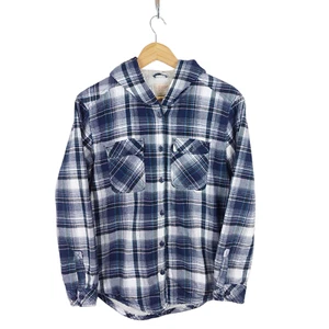 Boston Traders Womens Blue Plaid Fleece Lined Hooded Flannel Shacket Size Medium - Picture 1 of 9