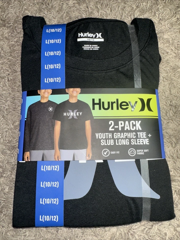 Hurley Boys Graphic Tee & Slub Long Sleeve Tee Size Large 10/12 Shirts