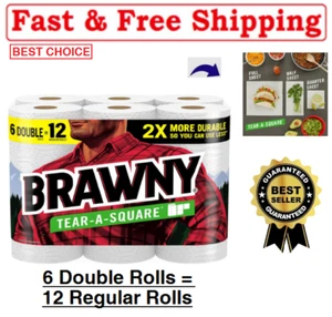 Brawny Tear-A-Square Paper Towels,6 Double Rolls=12 Regular Rolls,3 Sheet Size - Picture 1 of 8