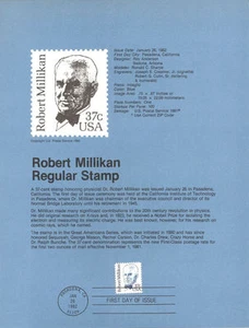 #8204 37c Robert Millikan Stamp - Scott #1866 USPS Souvenir Page - Picture 1 of 1