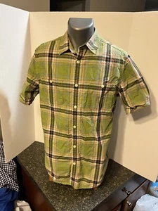 St. John’s Bay Men’s SS Button Down Shirt Green Blue Orange Plaid Cotton Medium - Picture 1 of 12