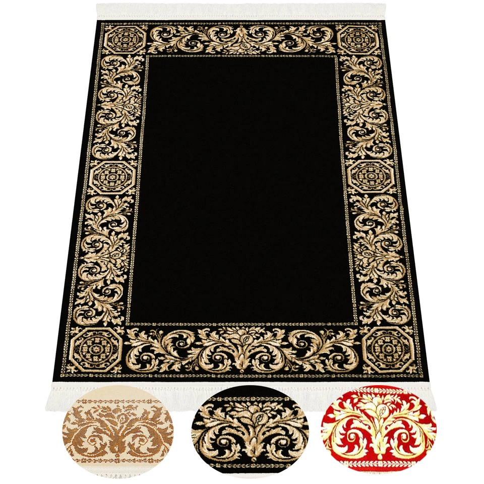 Teppich Läufer Wohnzimmer Flurteppich rund oval Barock schwarz gold beige rot - Bild 1 von 1