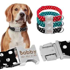 Polka Dots Dog Personalized Collars Small Large Dogs Metal ID Name Tags Engraved - Picture 1 of 15