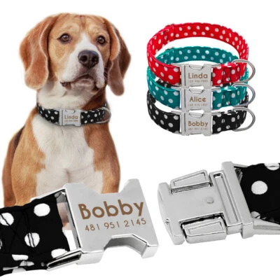 Polka Dots Dog Personalized Collars Small Large Dogs Metal ID Name Tags Engraved - Image 1 of 4