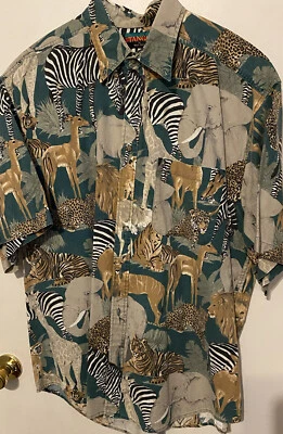Vtg Tango By Max Raab XL S S All over African Safari Animal Print Cotton USA - Image 1 of 4