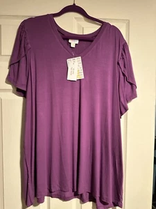LuLaRoe 3XL Remi V-Neck Tulip Sleeve Top -solid Purple - Picture 1 of 3