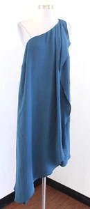 Adrianna Papell Teal Gauzy One Shoulder Draped Asymmetrical Dress Sz 14W Evening - Picture 1 of 6