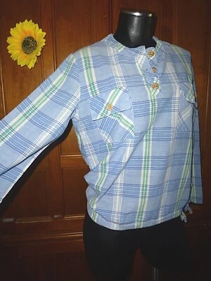 VTG 70s JANTZEN cotton Blue Green Plaid Long Slv Pullover Shirt Top Blouse L - Image 1 of 4