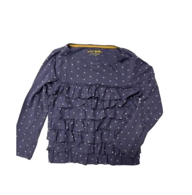 Mini Boden Girls Size 5-6 Long Sleeve Purple Polka Dot Ruffles Tee - Image 1 of 3