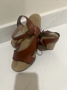 DANSKO Tasha Buckle Wooden Clog Sandals Cognac Brown Leather | 41 Usa - Picture 1 of 9