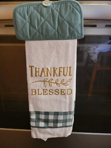 Hanging Kitchen Dish Towel w/ Pot Holder Top - "Thankful Blessed" - Picture 1 of 1