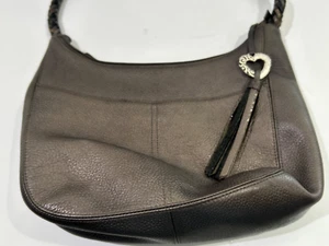 Bolso de Hombro Brighton Barbados Cremallera Superior Hobo Gris Peltre Guijarro Cuero - Imagen 1 de 9