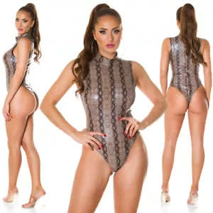 Koucla Body Wet Look Leather Look Faux Leather Look Snake Print Brown Size: M / 36 - Picture 1 of 7