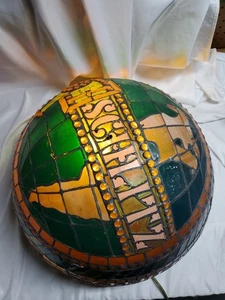 Vintage Schlitz Tiffany Stil hängende Kugel Billardtisch Leuchte Kunstglasmalerei - Bild 1 von 15
