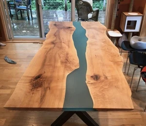 36x18" Natural Acacia Wood & Smokey Blue Resin River Dining Table Top - Picture 1 of 4