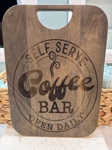 Solid Wood Cutting Board Style Coffee Bar Sign Handmade 13.75” X 10” Great Gift - Picture 1 of 5