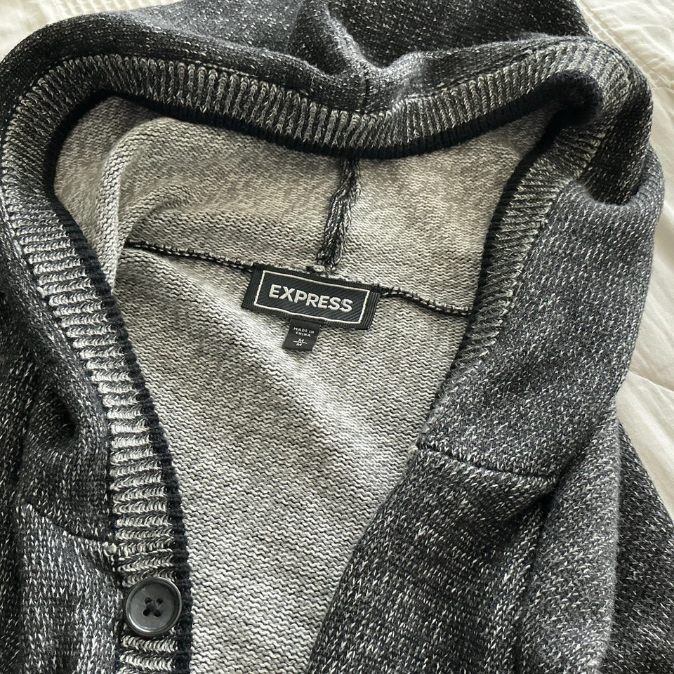 Cárdigan Express Con Capucha Hombres Talla M Gris Negro Suéter Algodón Bolsillos Preppy Cómodo Foto 1 de 4