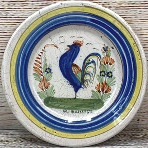 HR Quimper Rooster Plate Hand Painted Faience Ceramic Collectible - Picture 1 of 5