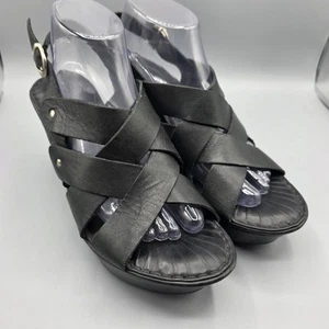 Sandali Born Emmy donna 9 neri pelle zeppa tacco plateau scarpe cinturino - Foto 1 di 15