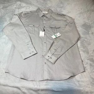 Calvin Klein Herren Langarm Hemd mit Knopfleiste Grau Leinenmischung Größe Large Neu mit Etikett - Bild 1 von 15