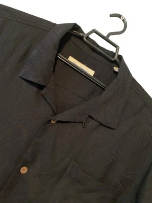 Camisa Tommy Bahama Para Hombres Negra Jacquard Abotonada Manga Corta Seda Rayón XL Foto 1 de 4