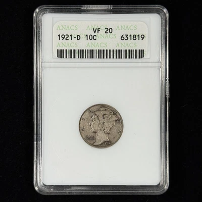 1921-D 10C VF20 Mercury Silver Dime - ANACS Soapbox - Scarce Semi-Key Date - Image 1 of 4