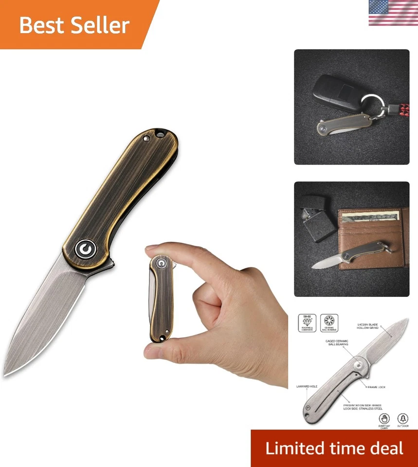 Civivi Mini Elementum Framelock Brass C18062Q-1 1.88" 14C28N Folding Knife