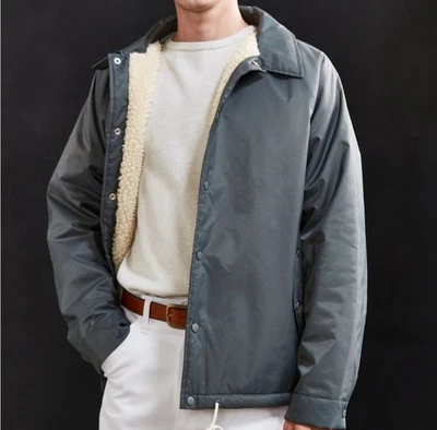 URBAN OUTFITTERS GRAY FLEECE LINED SNAP FRONT MENS JACKET SZ LARGE - Image 1 of 4