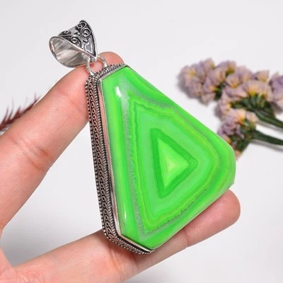 Grün Botswana Achat Edelstein Vintage Handmade 925 Silber Anhänger 3 " Kar _ - Bild 1 von 4