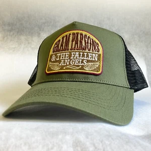 Gram Parsons & The Fallen Angels retro trucker hat cap The Byrds patch - Olive - Picture 1 of 6