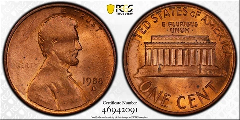 1988 STRUCK THROUGH GREASE MINT ERROR PENNY ONE OF KIND VERY RARE MS62RD Cover