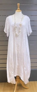 Lagenlook , Italian , balloon hem ,BOHO,   long maxi LINEN  dress WHITE 14-18 - Picture 1 of 1