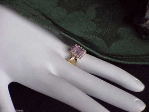14k 1.00ct Emerald Cut Pink Ice CZ Ring Band yellow Gold Size 8 Vintage - Picture 1 of 8