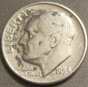 IMPAIRED 1954 D ROOSEVELT DIME - SEE PHOTOS & CONDITION DESCRIPTION ** 129 - Picture 1 of 4