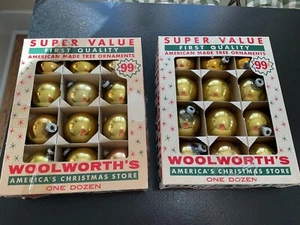 2 Dozen Vintage Woolworth Shiny Brite Gold Ball Ornaments in Box - Picture 1 of 8